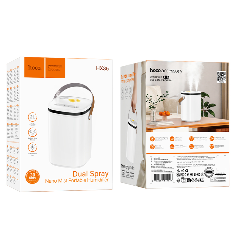 Зволожувач повітря HOCO HX35 Mist 2L double spray humidifier White — фото 3