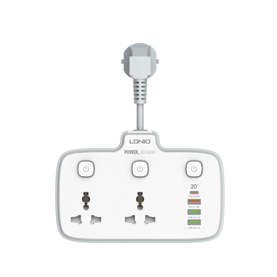 Мережевий Подовжувач Ldnio SC2413 1USB-C / 3USB-A QC/PD20W / 2 Sockets