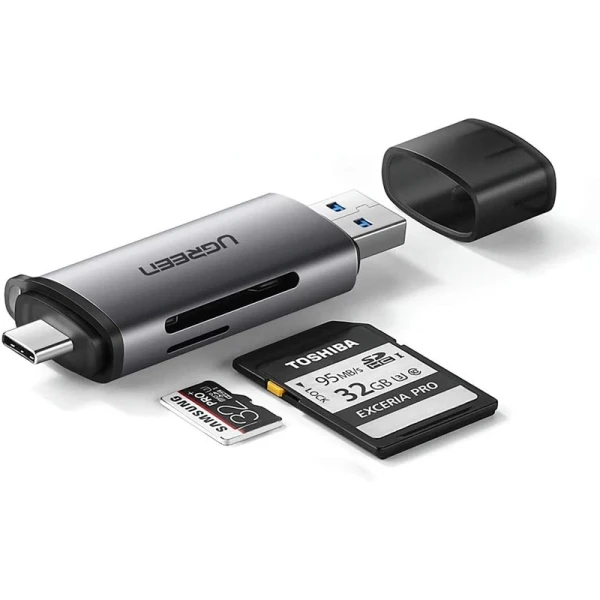 Кардрідер Ugreen CM185 USB-C + USB to TF/SD 3.0 Card Reader Gray - Зображення 11