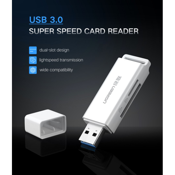 Кардрідер Ugreen CM104 USB 3.0 to TF + SD Dual Card Reader Black - Зображення 13
