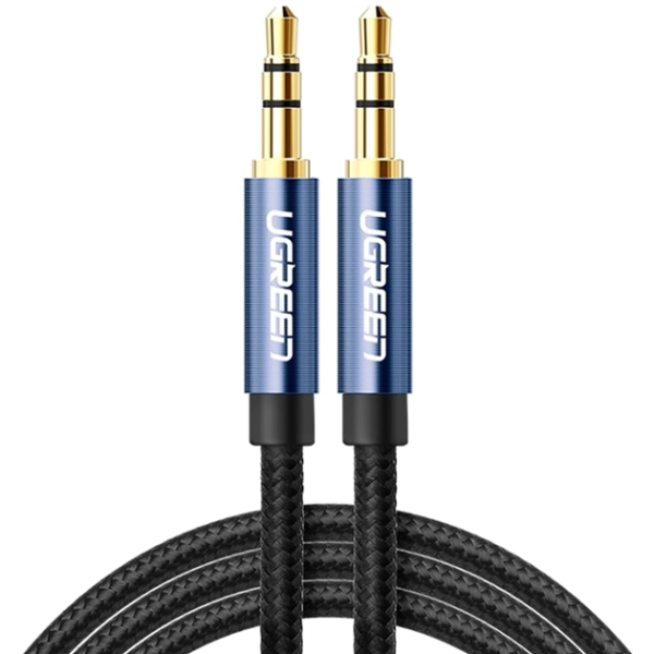 Кабель Ugreen AV112 Angled Cable 3.5mm Male to 3.5mm Male Cable Gold Plated Metal Case with Braid 1m Blue