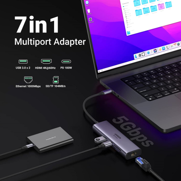 USB хаб Ugreen CM512 3xUSB+Hdmi+RJ45 Gigabit Space Gray — изображение 21