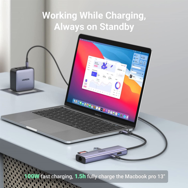 USB-хаб Ugreen CM512 USB-C to 2xUSB-C 3.1 + USB 3.2 + RJ45 Gray — изображение 24