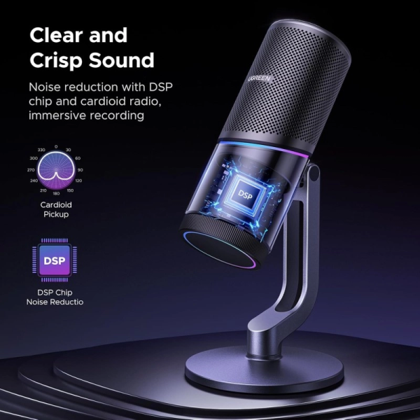 Мікрофон настільний Ugreen CM769 RGB 24bit/96kHz USB-A Dark Gray - Зображення 3