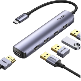 USB-хаб Ugreen CM417 USB-C to 4xUSB 3.0+Hdmi Adapter Space Gray