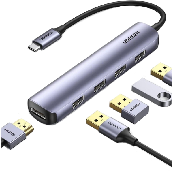 USB-хаб Ugreen CM417 USB-C to 4xUSB 3.0+Hdmi Adapter Space Gray