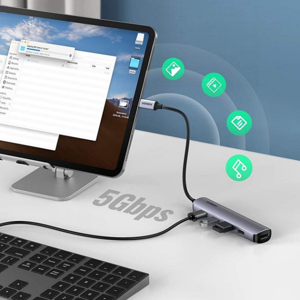 USB-хаб Ugreen CM417 USB-C to 4xUSB 3.0+Hdmi Adapter Space Gray - Зображення 2