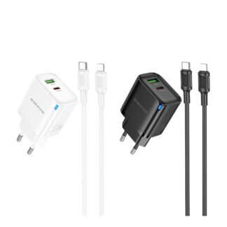 Мережевий Зарядний Пристрій Borofone BA83A 1USB-C/1USB PD/QC 20W+Type-C to Lightning
