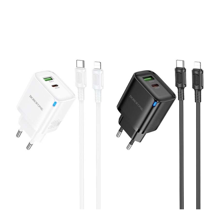 Мережевий Зарядний Пристрій Borofone BA83A 1USB-C/1USB PD/QC 20W+Type-C to Lightning