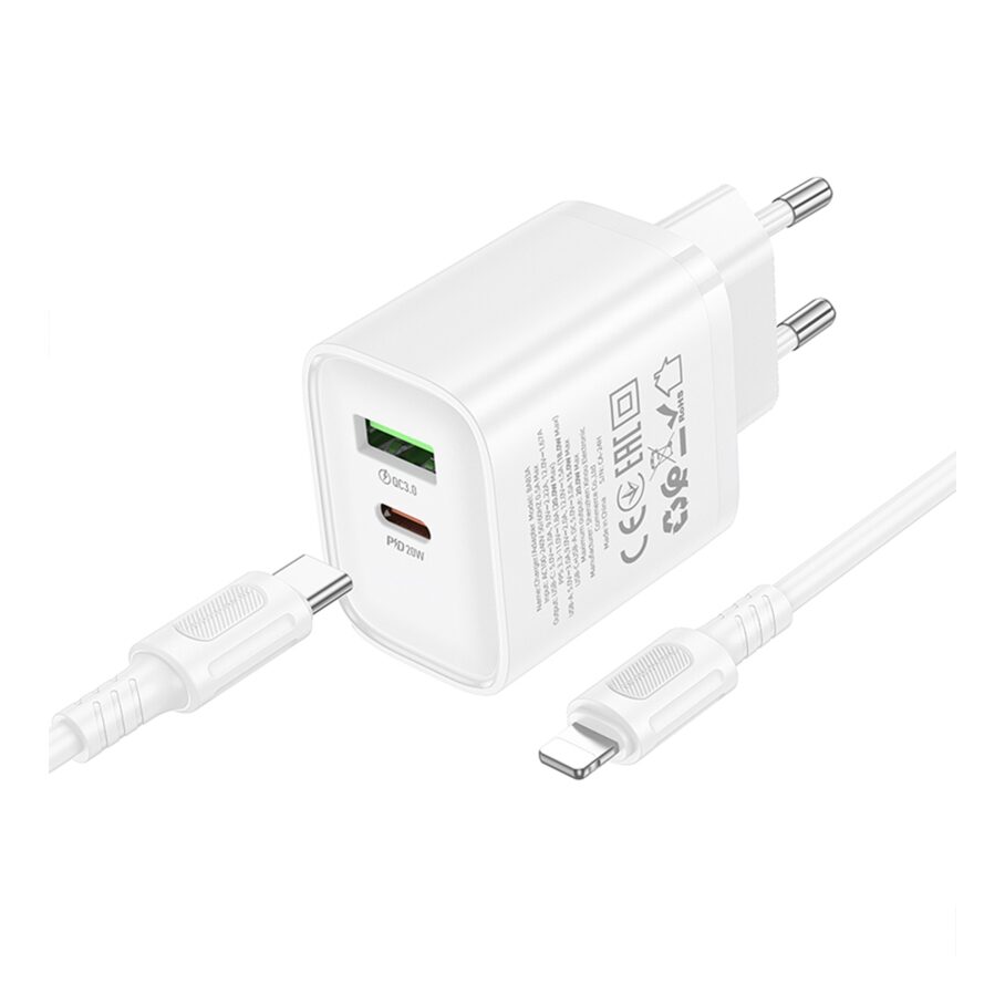 Мережевий Зарядний Пристрій Borofone BA83A 1USB-C/1USB PD/QC 20W+Type-C to Lightning — фото 7