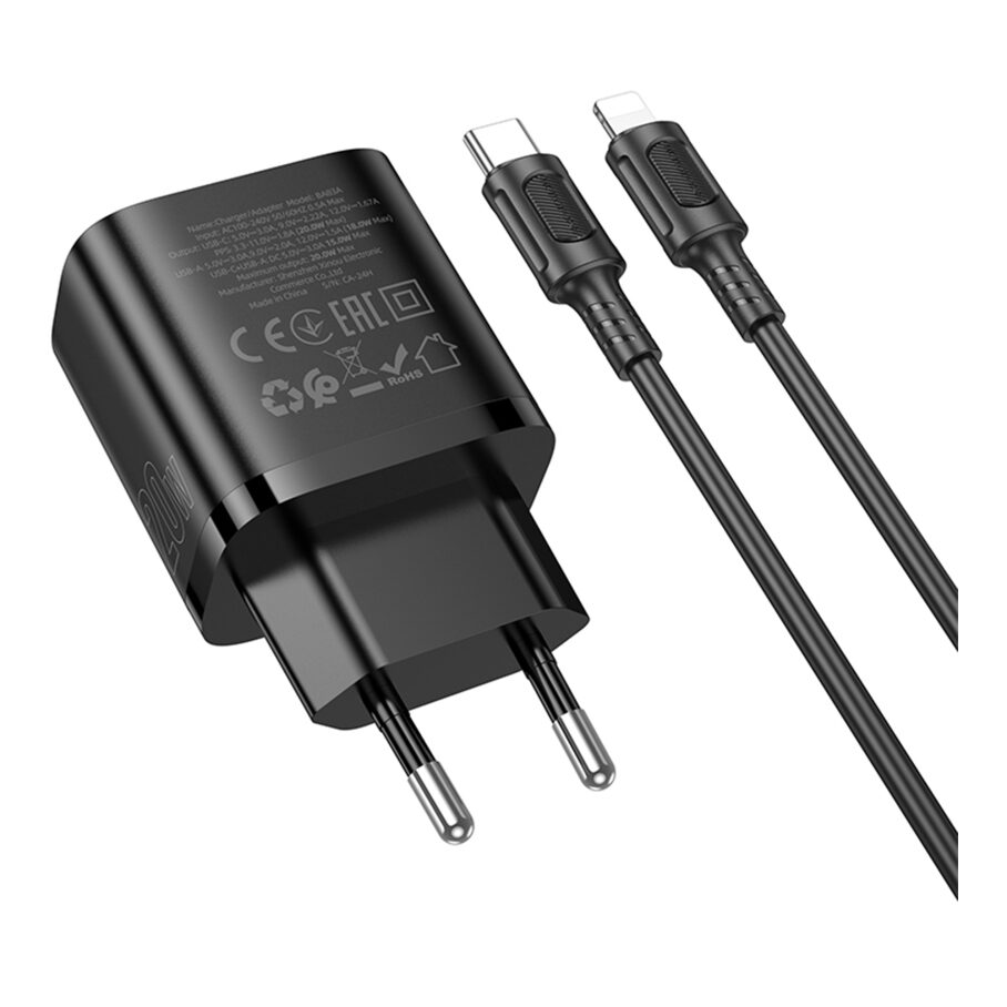 Мережевий Зарядний Пристрій Borofone BA83A 1USB-C/1USB PD/QC 20W+Type-C to Lightning — фото 8