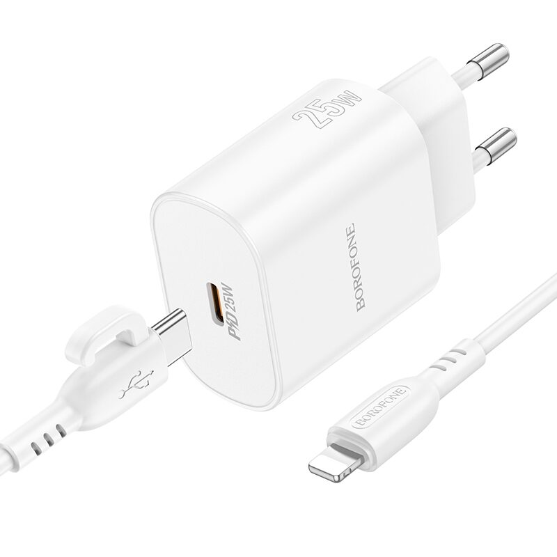 Мережевий Зарядний Пристрій Borofone BA82A 1USB-C PD/QC 25W+Type-C to Lightning — фото 3