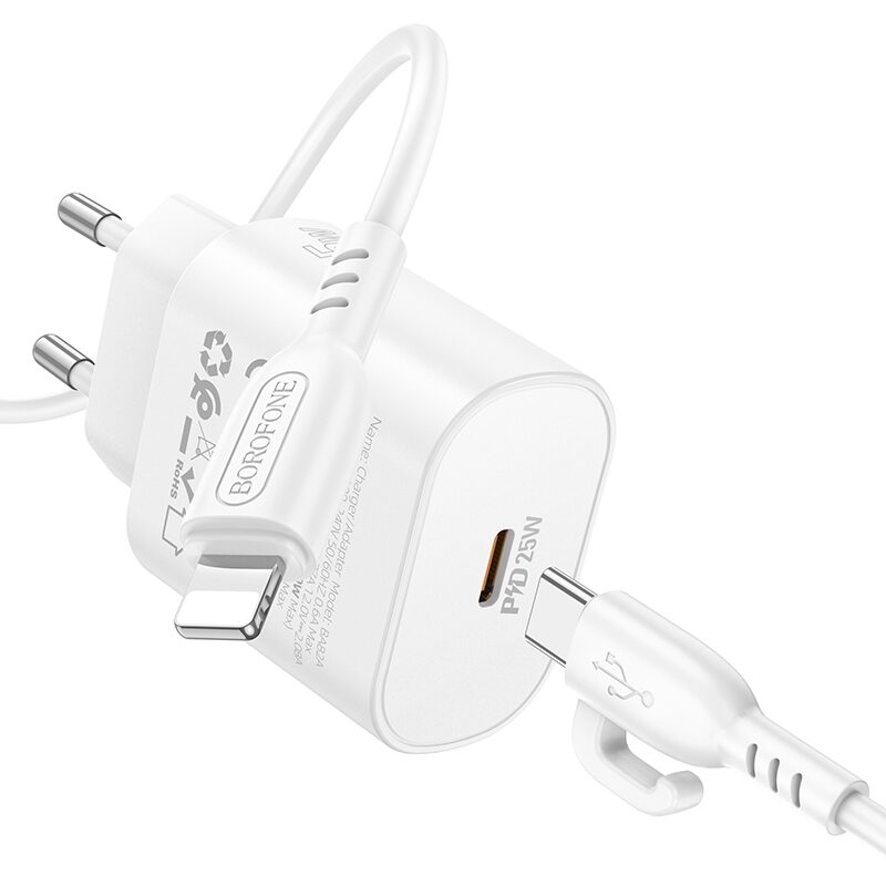 Мережевий Зарядний Пристрій Borofone BA82A 1USB-C PD/QC 25W+Type-C to Lightning — фото 6