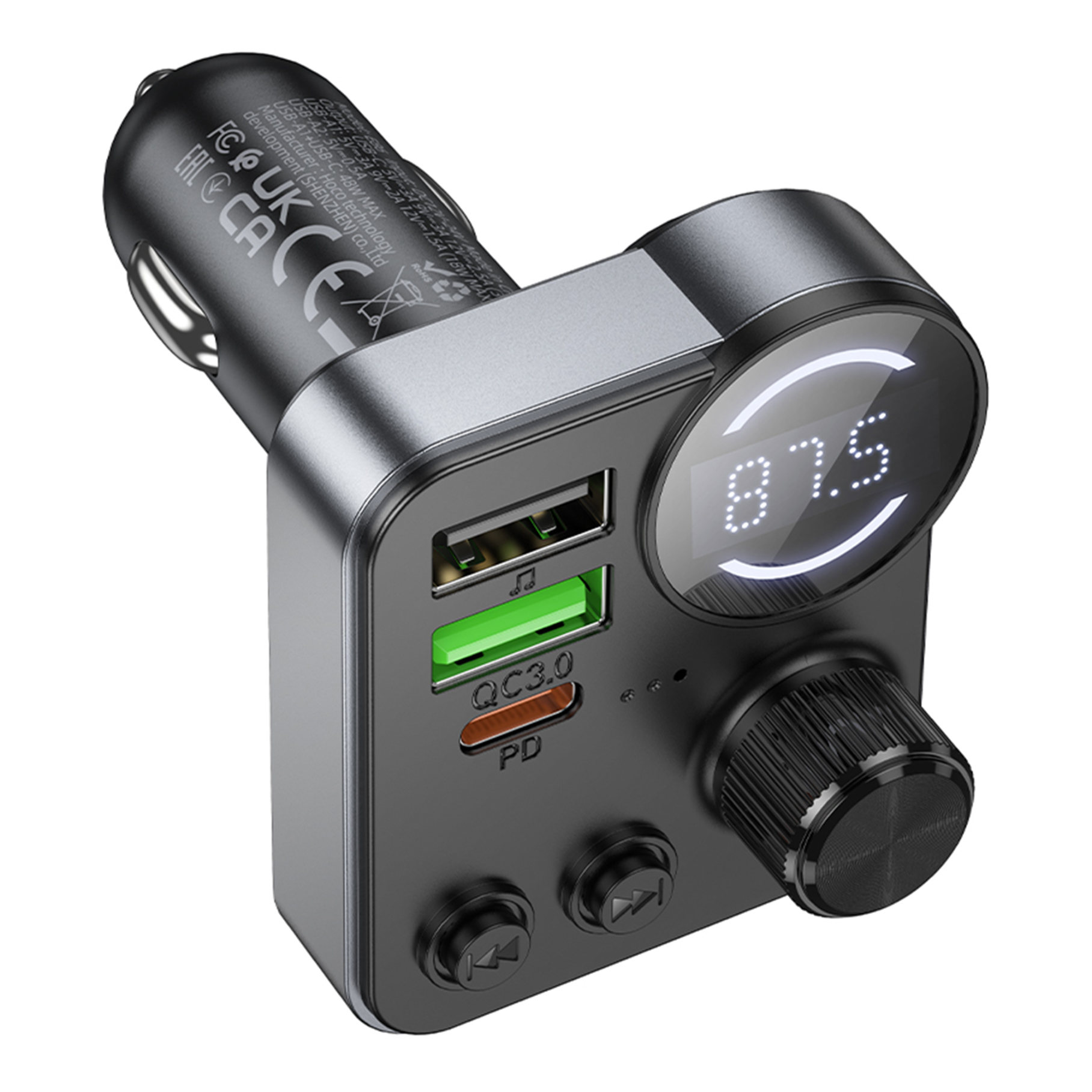 FM-трансмиттер Hoco E86 PD30W + QC3.0 18W Bluetooth автомобильный — изображение 3