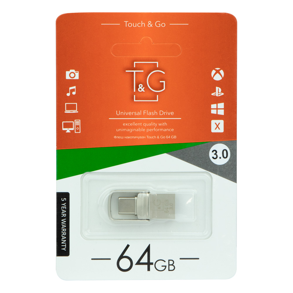USB OTG флеш-накопичувач T&G 64GB Type-C металевий для смартфона та ПК