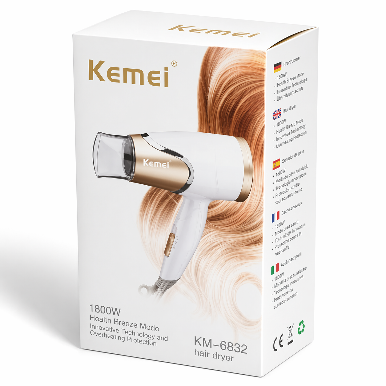 Фен Kemei KM-6832 1800 Вт складаний дорожній - Зображення 3