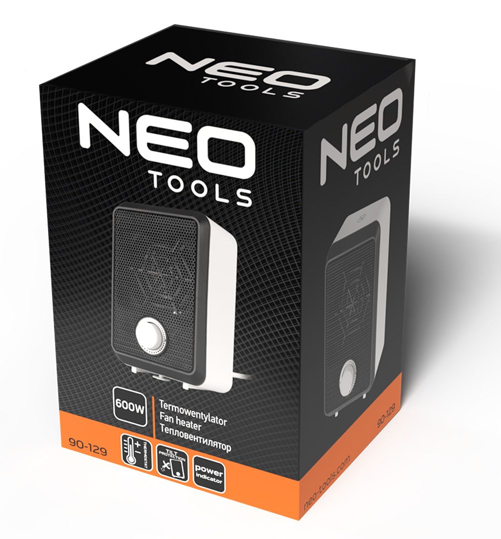 Тепловентилятор NEO Tools 90-129, 600 Вт, настольный/напольный, с термостатом, черно-белый — изображение 9