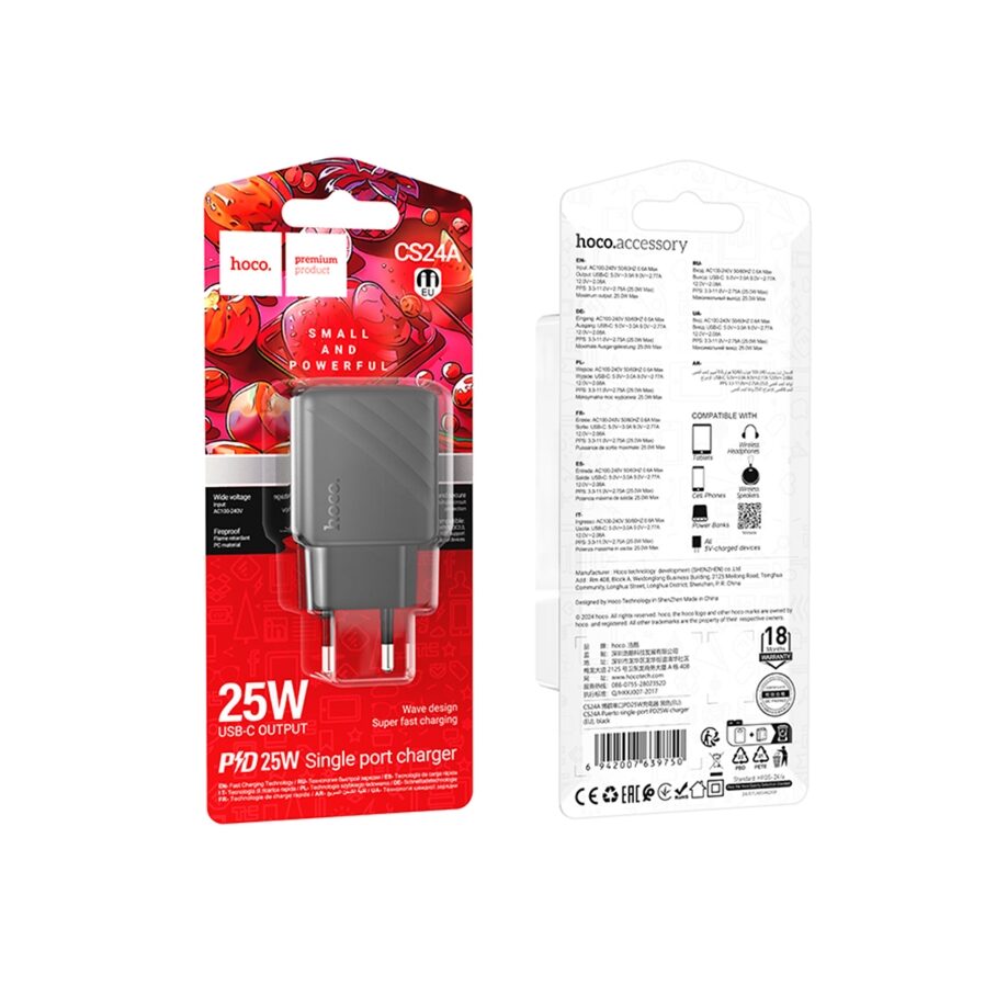 Мережевий Зарядний Пристрій Hoco CS24A 1USB-C PD/QC 25W — фото 2