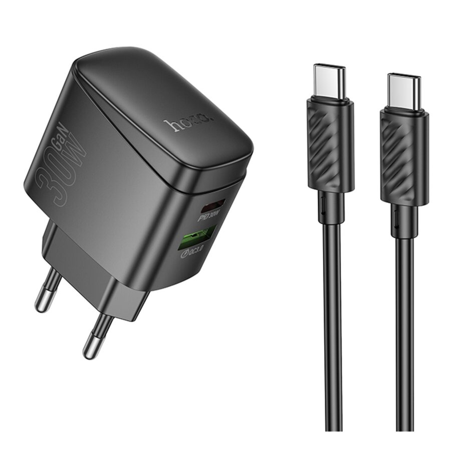 Мережевий Зарядний Пристрій Hoco CS61A 1USB/1USB-C PD/QC 30W GAN+Type-C to Type-C
