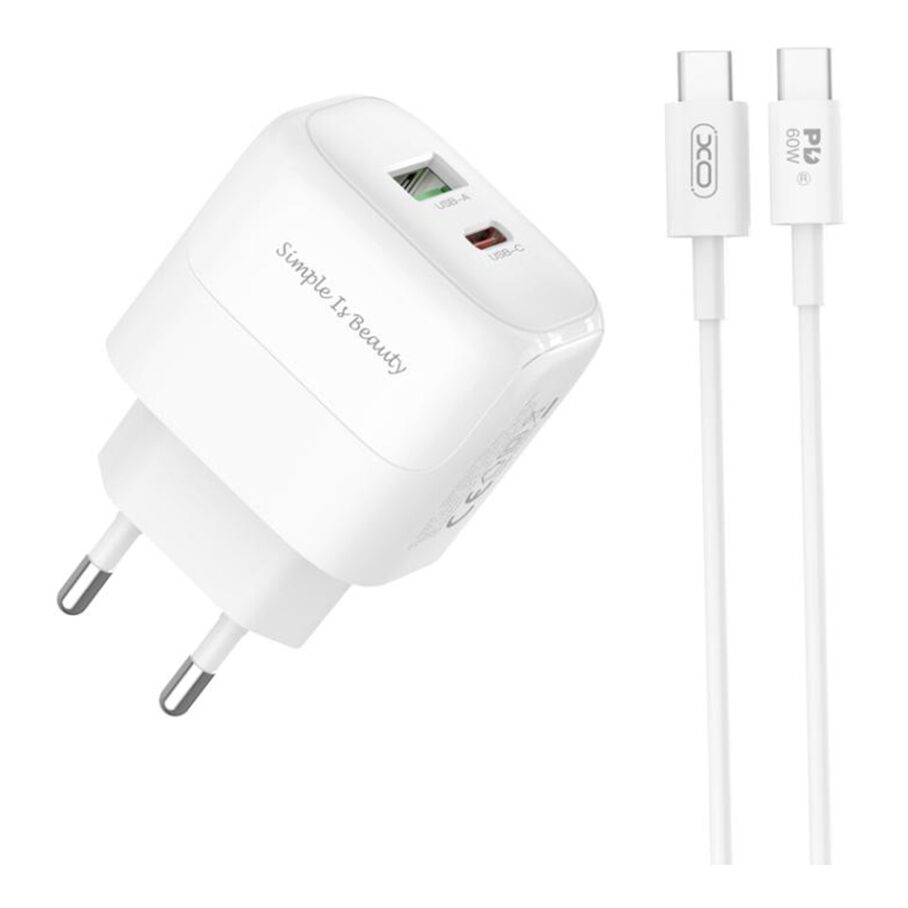 Мережевий Зарядний Пристрій XO L137 1USB-C/1USB PD/QC 20W+Type-C to