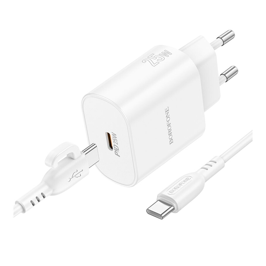 Мережевий Зарядний Пристрій Borofone BA82A 1USB-C PD/QC 25W+Type-C to Type-C — фото 3