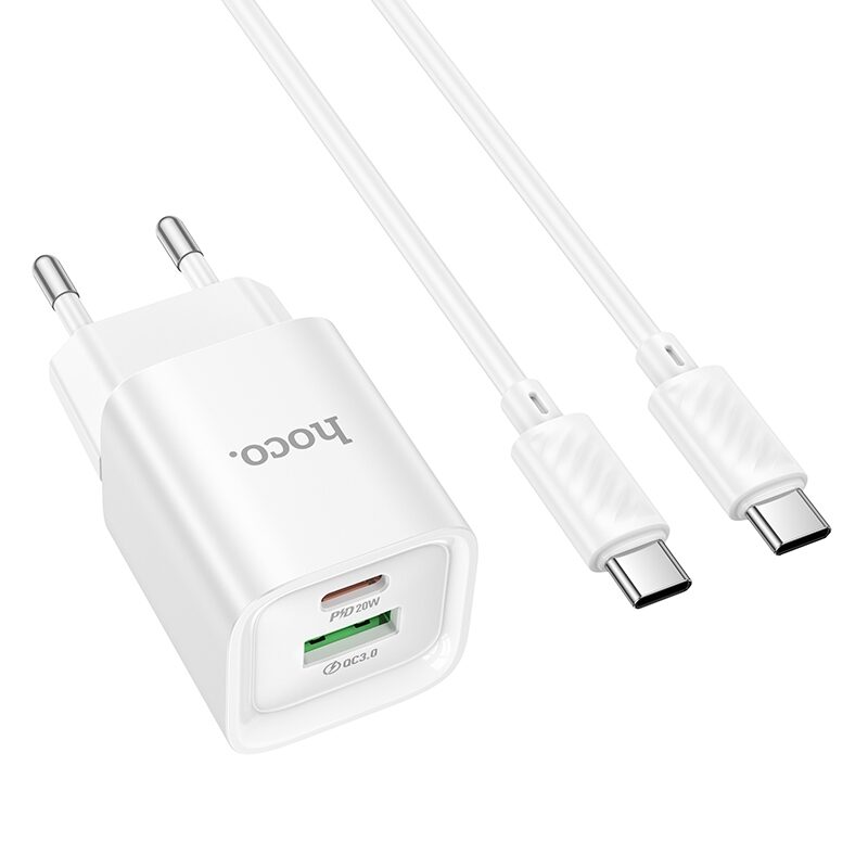 Мережевий Зарядний Пристрій Hoco C147A 1USB-C/1USB PD/QC 20W+Type-C to — фото 3