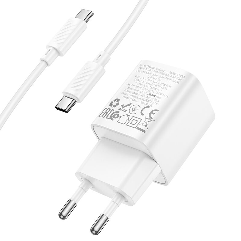 Мережевий Зарядний Пристрій Hoco C147A 1USB-C/1USB PD/QC 20W+Type-C to — фото 7