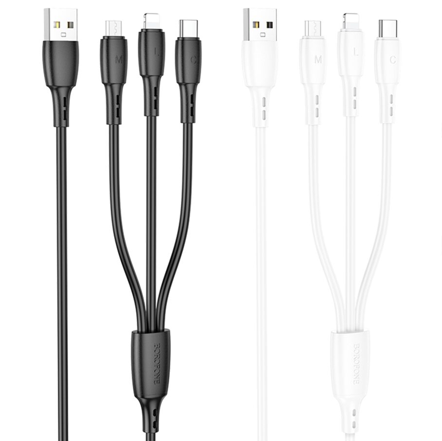 Кабель USB Borofone BX71 3-in-1 IP+Type-C+Micro
