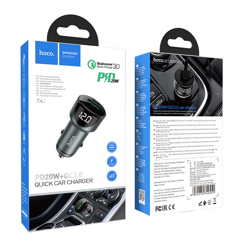 Автомобільний зарядний пристрій Hoco Z42 Light road dual port digital — фото 3