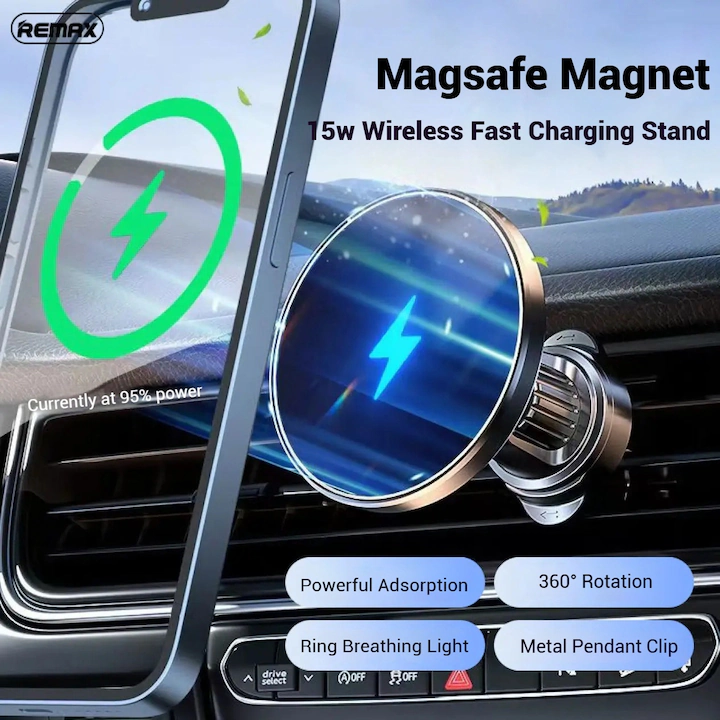 Автотримач для телефона з БЗП Remax MagSafe Magnetic 15W Wireless — фото 8