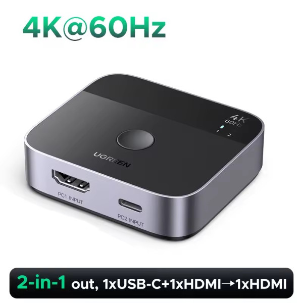 Спліттер USB-C + Hdmi 2 In 1 Out Ugreen AW503 Black