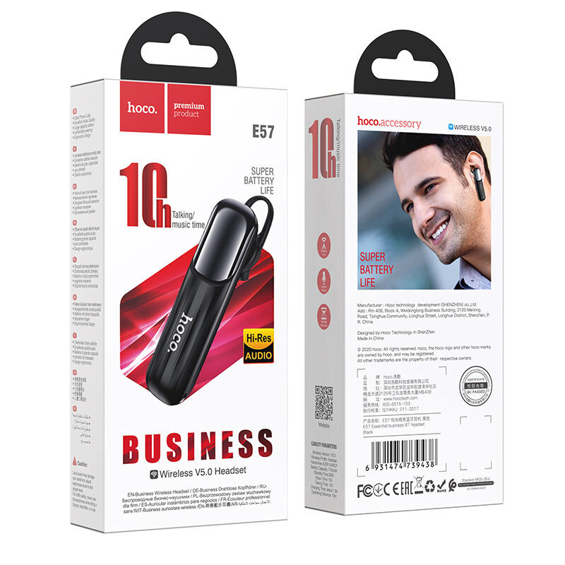 Bluetooth гарнітура Hoco E57 Essential business BT headset Black — фото 3