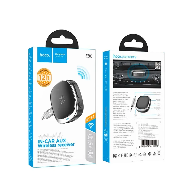 Bluetooth-ресивер Hoco E80 Travel car AUX BT receiver Black — фото 3