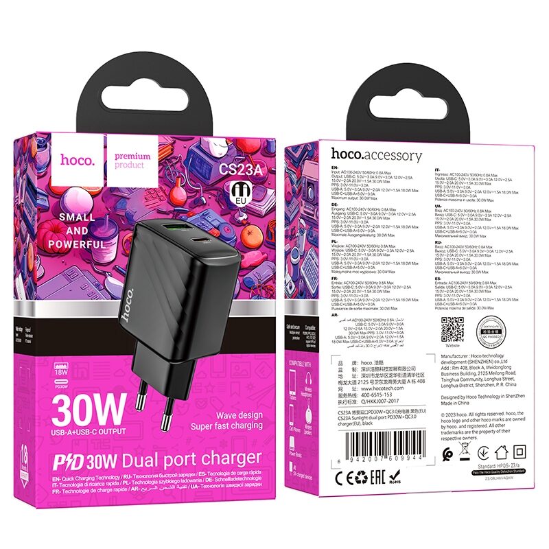 Мережевий Зарядний Пристрій Hoco CS23A 1USB/1USB-C PD/QC 30W — фото 2