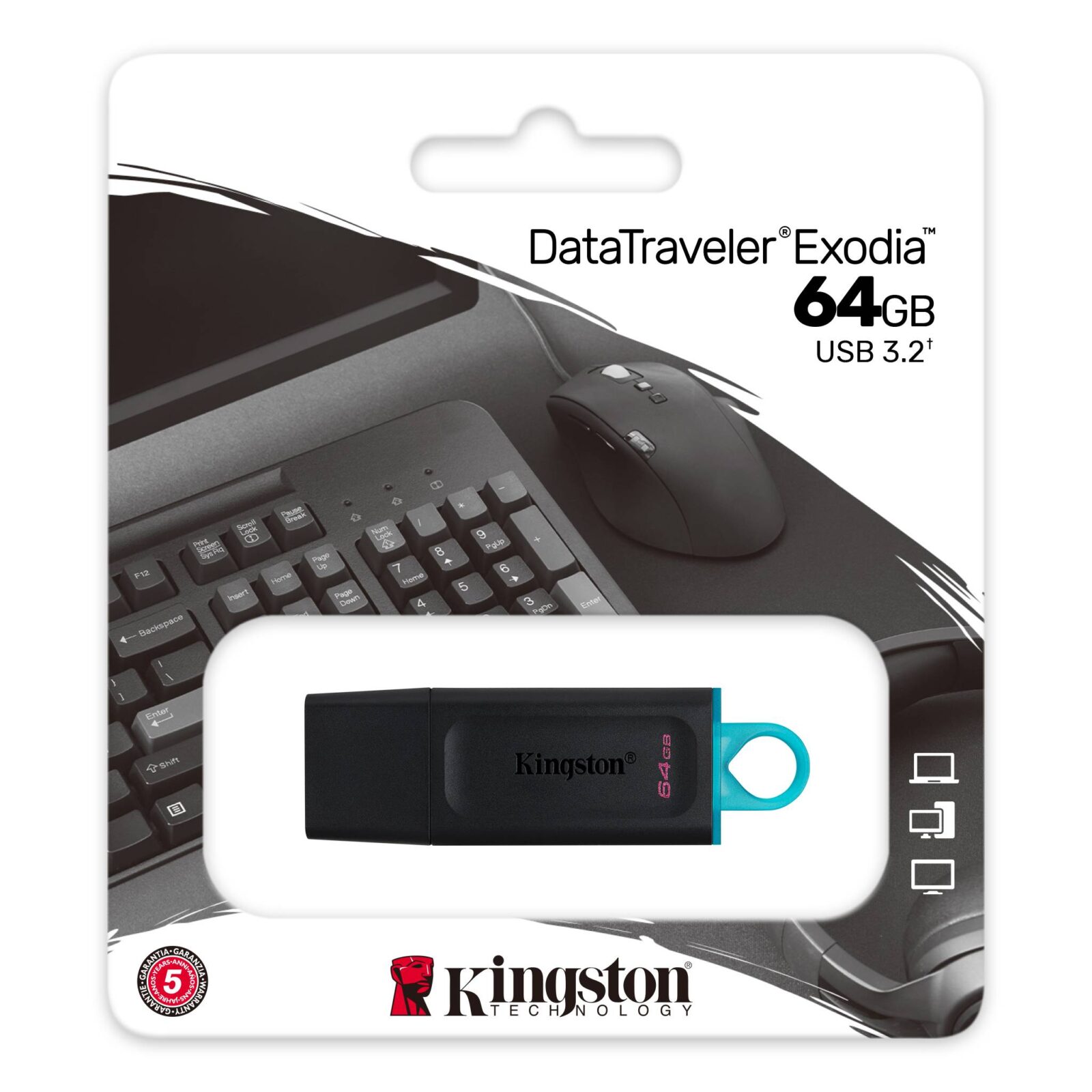 Флеш-накопичувач Kingston USB 3.2 DT Exodia 64GB Black/Teal — фото 3