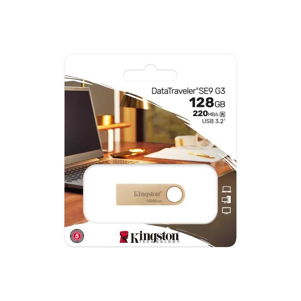 Флеш-накопичувач Kingston USB 3.2 SE9 G3 128GB 220MB/s Metal/Gold — фото 3