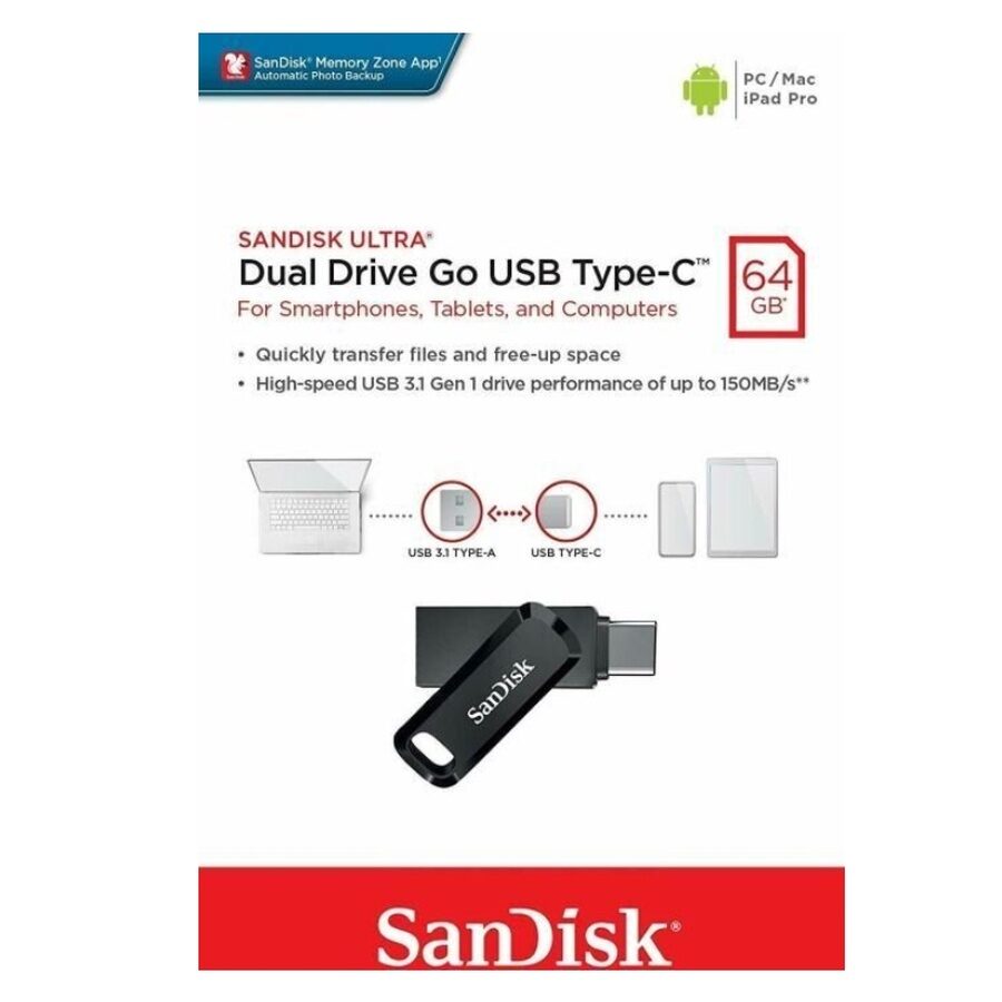Флеш-накопичувач SanDisk USB 3.1 Ultra Dual Go Type-C 64Gb (300 Mb/s) — фото 3