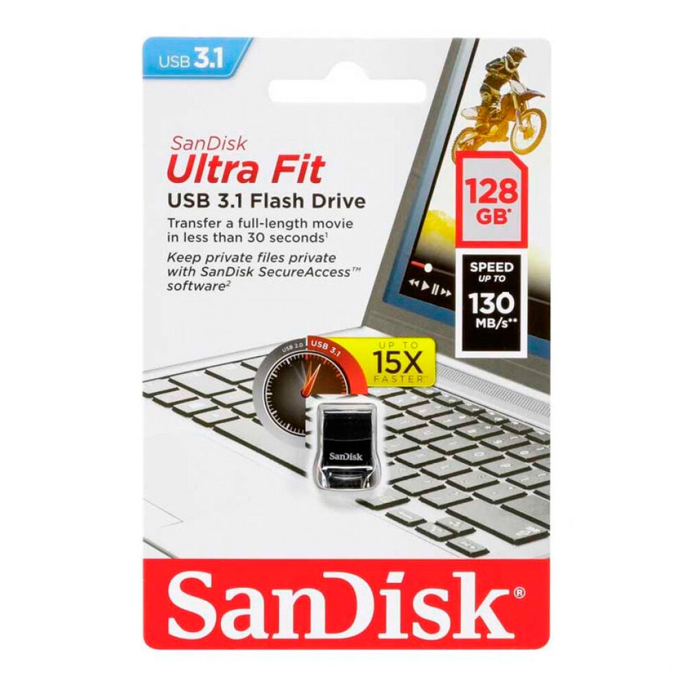 Флеш-накопичувач SanDisk USB 3.1 Ultra Fit 128Gb (130Mb/s) Black — фото 3