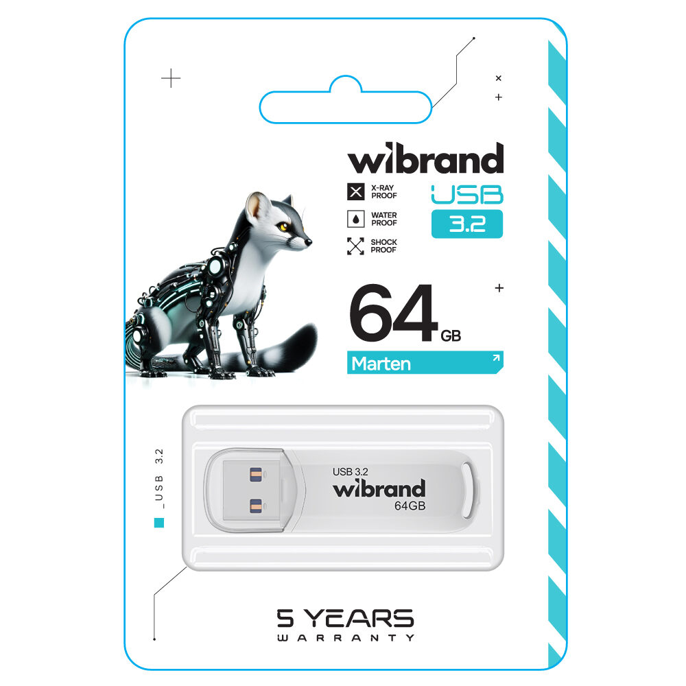 Флеш-накопичувач Wibrand USB 3.2 Gen1 Marten 64GB White — фото 3