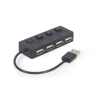 Хаб на 4 порти USB 2.0, з вимикачами, пластик, чорний Gembird