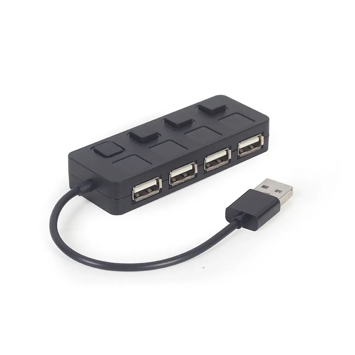 Хаб на 4 порти USB 2.0, з вимикачами, пластик, чорний Gembird