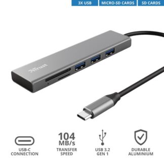 Хаб Trust Halyx USB-С > 3xUSB-А 3.2/SD/microSD, Алюміній, 0.15 м
