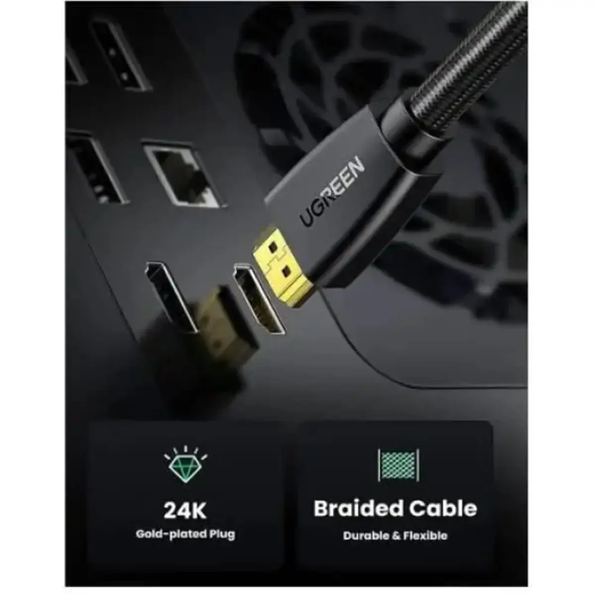 Кабель Hdmi 1.5 м Ugreen HD118 Nylon Braid Чорний 40409 — фото 2