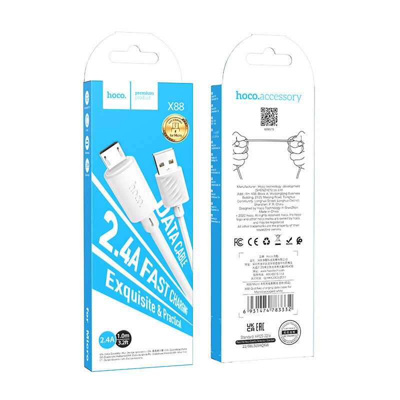 Кабель Hoco X88 Gratified charging data cable for Micro White — фото 3