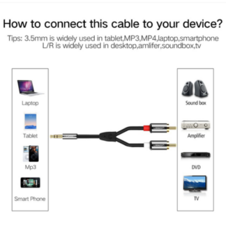 Кабель Ugreen AV116 3.5mm Male to 2 RCA Male Cable 5m Black — фото 4