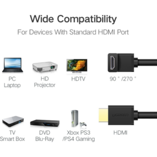Кабель Ugreen HD103 Hdmi Cable Right Angle 90 Degree 2m Black — фото 4