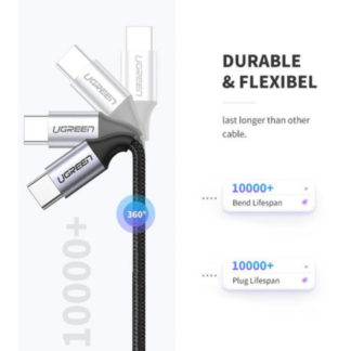 Кабель Ugreen US261 USB Type-C to USB Type-C 60W Round Cable Nickel Plating Aluminum Shell 3A 1m Black/Gray