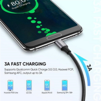 Кабель Ugreen US288 USB 2.0 to USB Type-C Cable Nickel Plating Aluminum Braid 3A 2m Black
