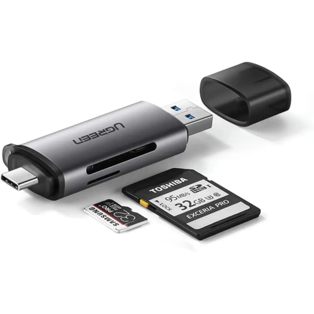 Кардрідер Ugreen CM185 USB-C + USB to TF/SD 3.0 Card Reader Gray — фото 2