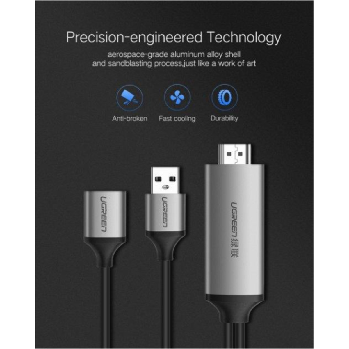 Конвертер Ugreen CM151 USB to Hdmi Digital AV Adapter 1.5m Gray — фото 3